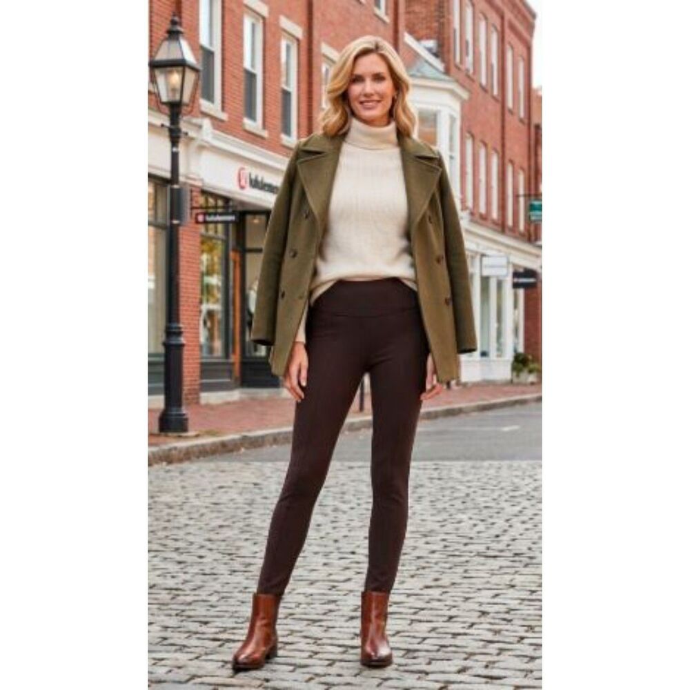 Theory Yoke Legging B Brown Dillon Knit Leggings Pants Size P Brown NWT 198.00